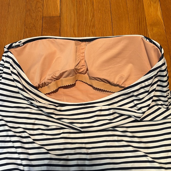 Reimagined by J Crew ruched bandeau one piece bathing suit in horizontal stripes - Picture 4 of 15